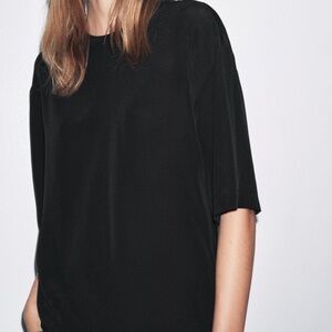 ✨ ZARA 100% silk top blouse 1/2 sleeve black